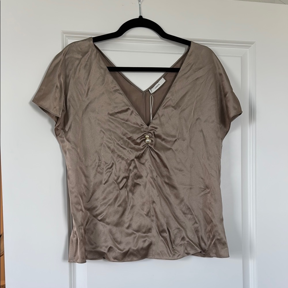 Vince Brown Ruched pearl Fitted Blouse